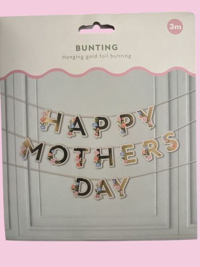 Picture of 3 metres Happy mothers day bunting banner New gold foil bunting with flowers
