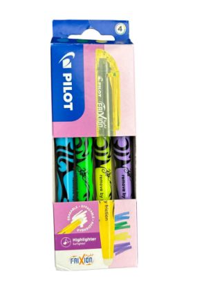 Picture of 4 x Pilot FriXion Highlighter Pens Light Erasable  purple yellow green blue