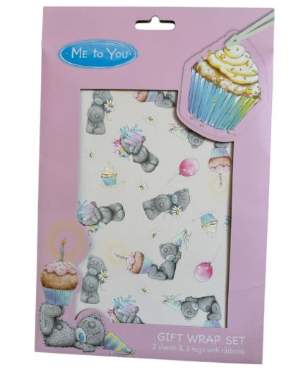 Picture of me to you tatty teddy gift wrap set 2 sheets 2 tags cream lilac box