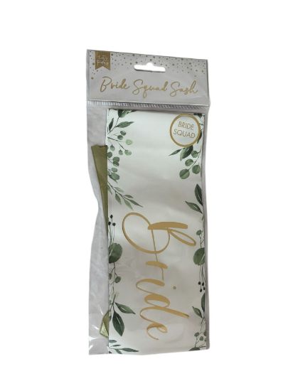 Picture of Bride To Be Sash  white  Design HEN PARTY BRIDE SQUAD Sash Slogan "bride squad"