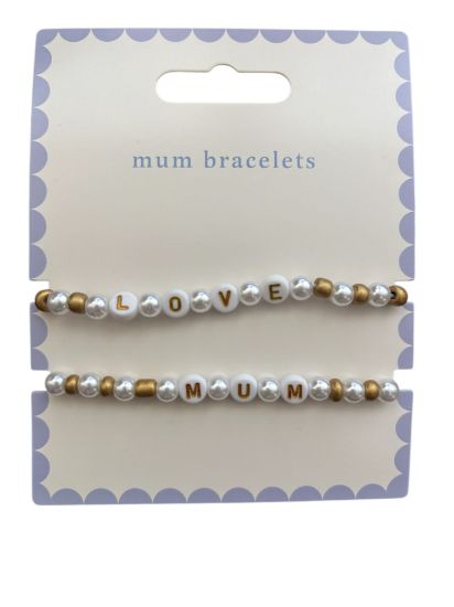 Picture of 2 x MUM bracelets Mum and Love Designs white gold colour beads