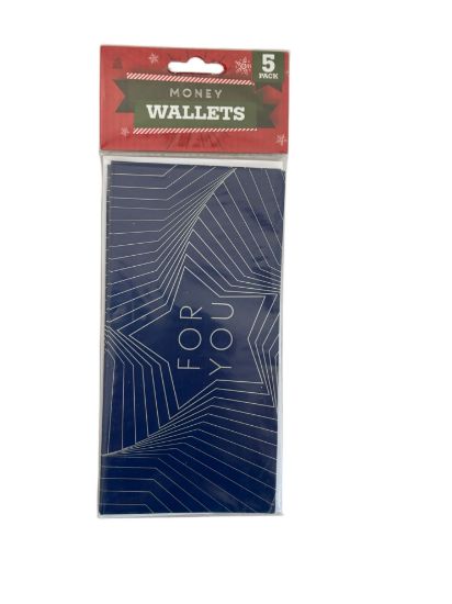 Picture of 5 x Christmas money wallets dark blue & gold with For you slogan