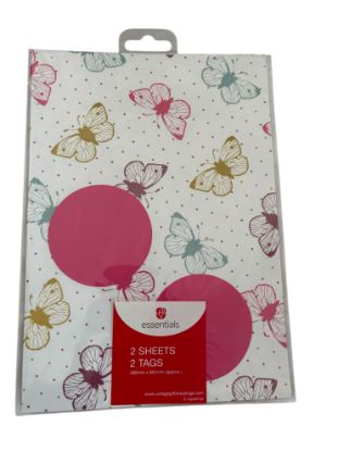 Picture of Butterfly and Dots Design Gift Wrap 2 Sheets 2 Tags