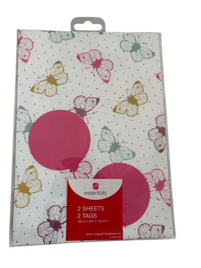 Picture of Butterfly and Dots Design Gift Wrap 2 Sheets 2 Tags
