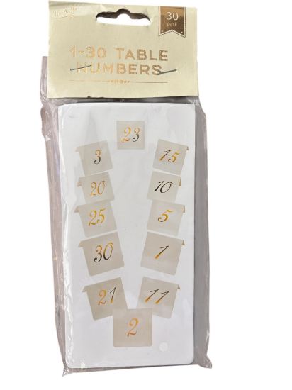 Picture of Table Numbers 1-30 Events White Gold Lettering Wedding Party Birthday Function