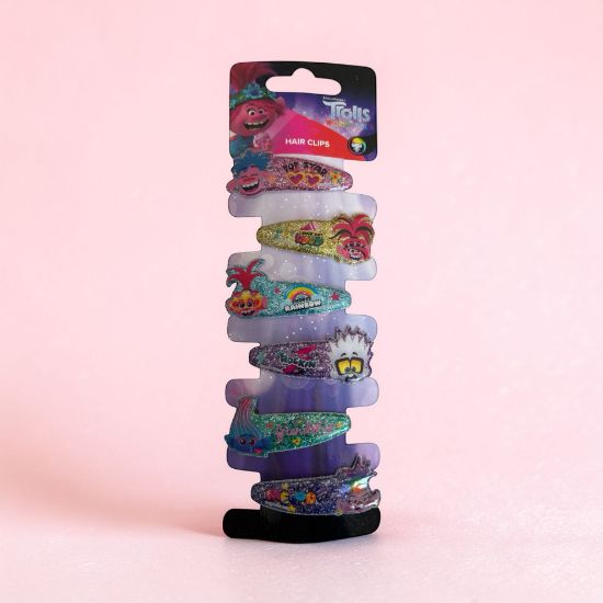 Picture of Kids Girls Trolls Hair Accessories 6 x Glitter Trolls Hair Clips NEW
