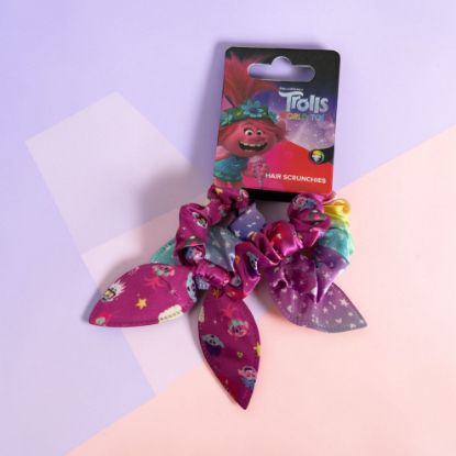 Picture of 2 x disney TROLL Hair SCRUNCHy SET Hair Bows NEW Rainbow Troll Hair Ruffles New