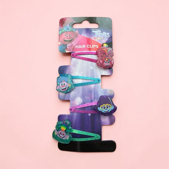 Picture of 4 x Disney pixar Trolls Hair Clips with Character Charms Trolls World Tour NEW