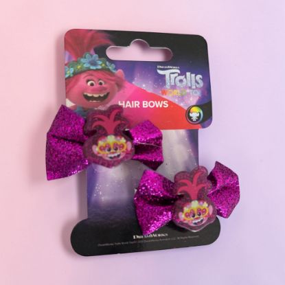 Picture of 2 x Disney Trolls Hair Bows - 2 Pack PINK HAIR BOWS ITH CHARMS fuschia fuschia
