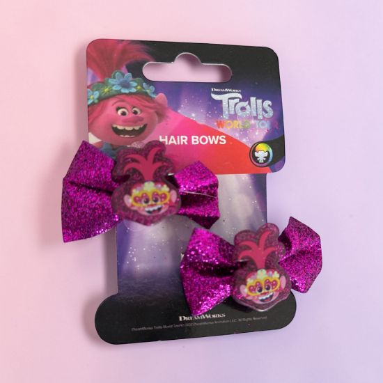 Picture of 2 x Disney Trolls Hair Bows - 2 Pack PINK HAIR BOWS ITH CHARMS fuschia fuschia