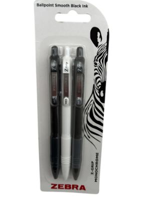 Picture of 3 x Zebra Z-Grip Smooth Retractable Ballpoint Pen Monochrome Boxed black