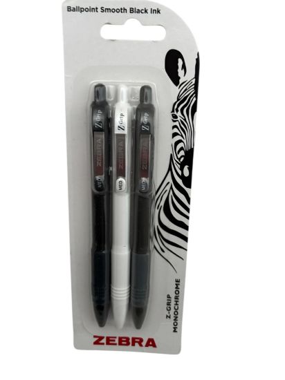 Picture of 3 x Zebra Z-Grip Smooth Retractable Ballpoint Pen Monochrome Boxed black