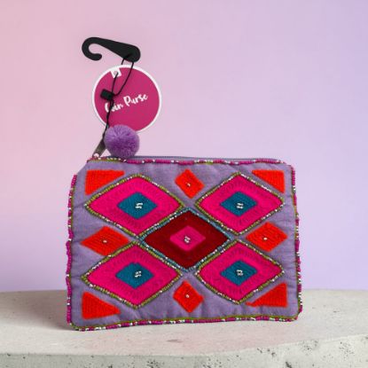 Picture of Pretty make up  Bag Girls make up bag Purple Pink Embroidery design NEW