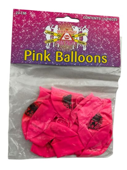 Picture of 15 x Hot Pink Balloons Girls Night Out Caution Hen Party Neon pink Balloons