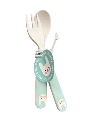 Picture of bonnie the bunny bamboo cutlery fork and spoon new bamboo