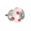 Picture of Red Spot Ceramic Drawer Knob NEW red polka dot on White NEW Screw length 4cm