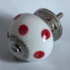 Picture of Red Spot Ceramic Drawer Knob NEW red polka dot on White NEW Screw length 4cm