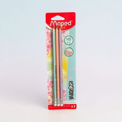 Picture of 3 x Maped Black Peps Pastel  Pencils with Eraser Tip Barrel HB Graphite