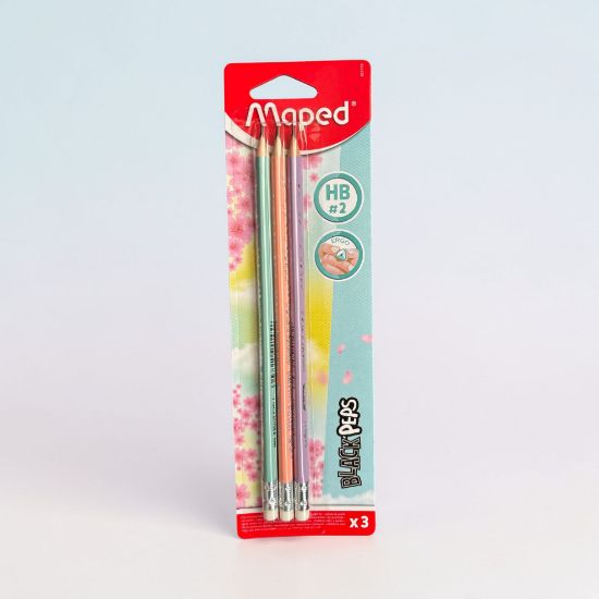 Picture of 3 x Maped Black Peps Pastel  Pencils with Eraser Tip Barrel HB Graphite