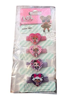 Picture of 4 x lol surprise hair ties bobbles hair elastics with heart shaped character charms