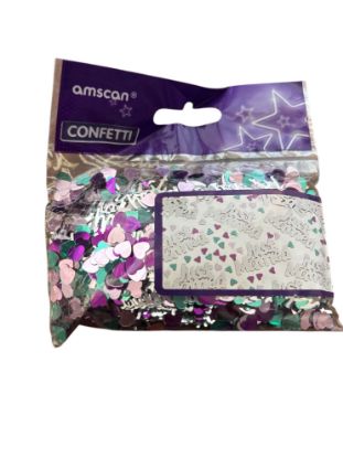 Picture of just married confetti  silver turquoice purple pink New