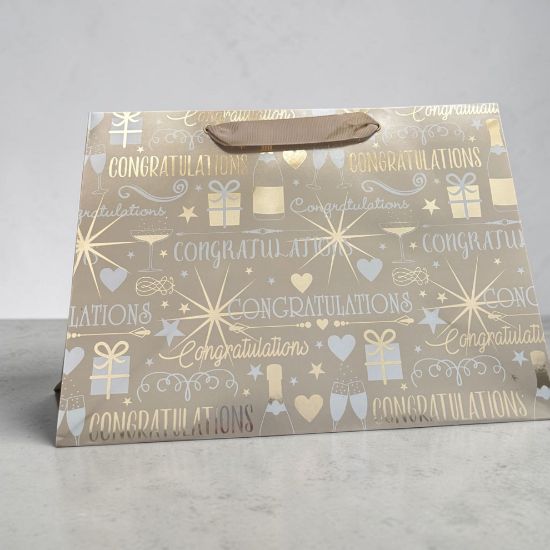 Picture of Gold Gift Bag Medium Wedding Gift Bag with ribbon twine NEW "CONGRATULATIONS "