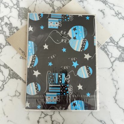 Picture of MENS Gift Wrap set 2 Sheets Gift Wrap and 2 Gift Tags Black blue /silver design