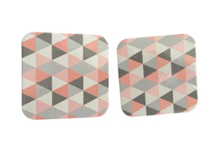 Picture of 2 x Pink Grey Coasters Geometric Design Cork Coasters NEW