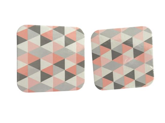 Picture of 2 x Pink Grey Coasters Geometric Design Cork Coasters NEW
