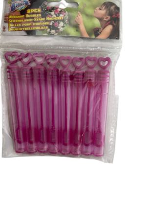 Picture of 8  x pink Bubble Wands Pink Heart Shaped Transparent Plastic Bubble Sticks