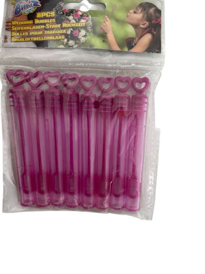 Picture of 8  x pink Bubble Wands Pink Heart Shaped Transparent Plastic Bubble Sticks