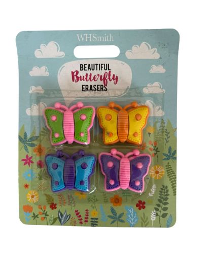 Picture of 4 x beautiful butterfly erasers butterfly designs Shaped New boxed