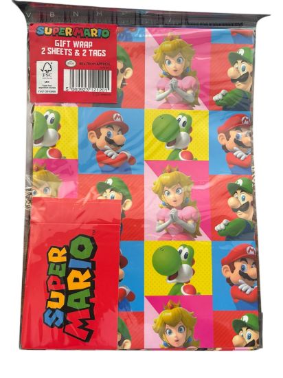 Picture of Super Mario Gift Wrap 2 sheets 2 tags ninteendo supermario gift wrap