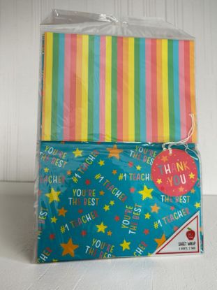 Picture of Teachers Gift wrap set 2 sheets  2 tags #1 Teacher, you're the best