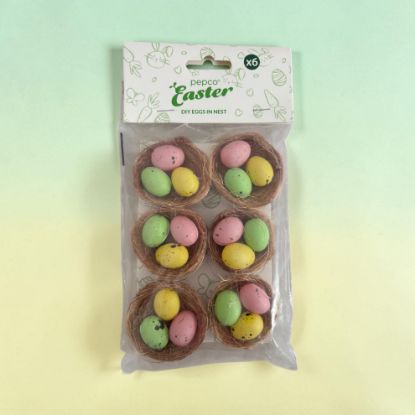 Picture of 6 x Easter Egg Nest Decorations with green yellow pink eggs Easter Craft