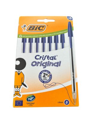 Picture of 8 x CRISTAL ORIGINAL BIC pens 1.0mm blue ink Ballpoint Pens NEW BOXED