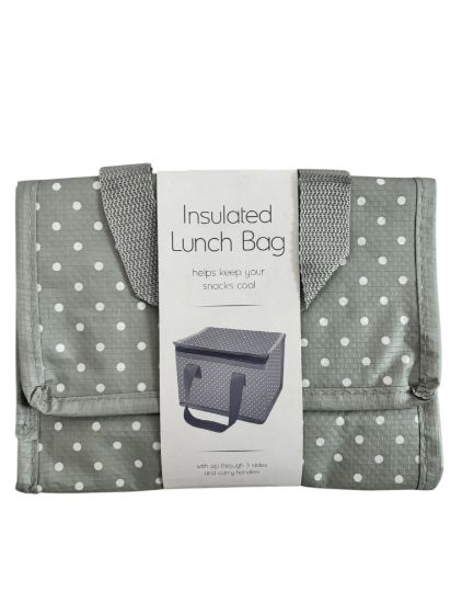 Picture of grey polka dot insulated lunch bag NEW