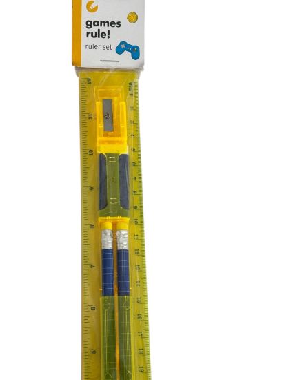 Picture of Gaming Ruler Stationery Set Long Ruler pencils sharpener GAME fanatic !