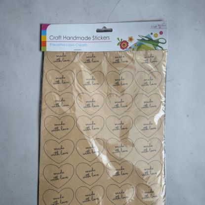 Picture of 56 x craft handmade stickers made with love brown hearts stickers