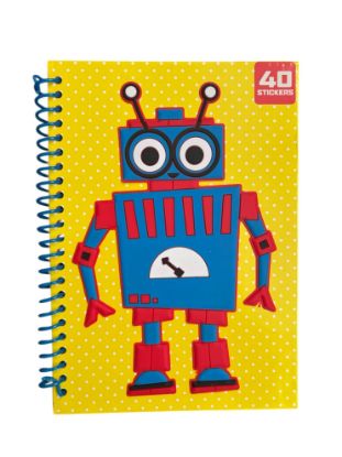 Picture of A5 Notebook Yellow with raised Robot on cover with 40 stickers (sheet) NEW