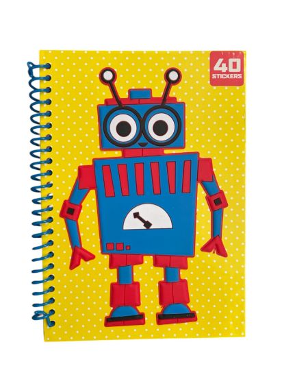 Picture of A5 Notebook Yellow with raised Robot on cover with 40 stickers (sheet) NEW