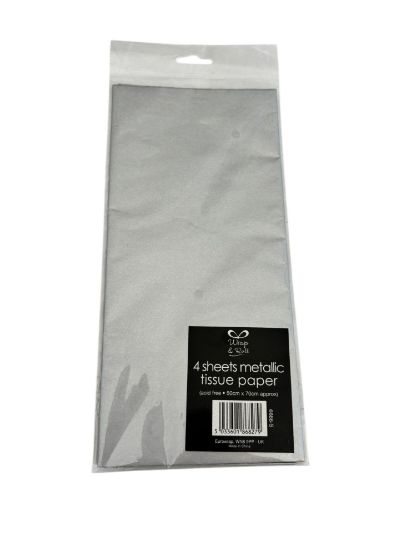 Picture of 4 x sheets silver metallic tissue paper New 50 x 70 cm sheets