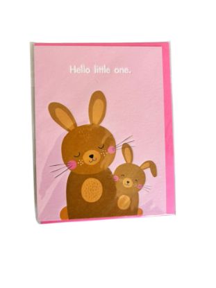 Picture of hello little one bunny card pink card and envelope new baby card
