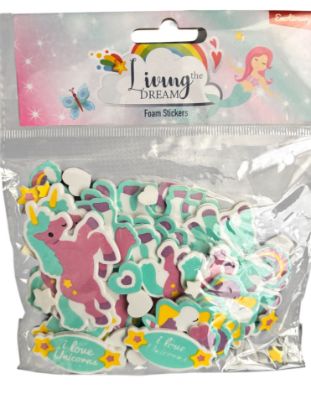 Picture of unicorn foam stickers pack emotionery living the dreams includes stars rainbows hearts pastel colours