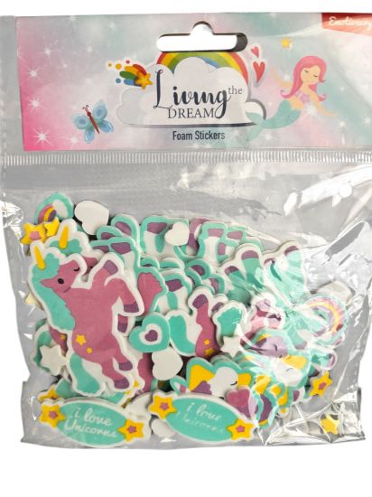 Picture of unicorn foam stickers pack emotionery living the dreams includes stars rainbows hearts pastel colours