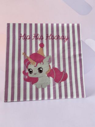 Picture of 16 x hip hip hooray unicorn napkins stripy purple and white