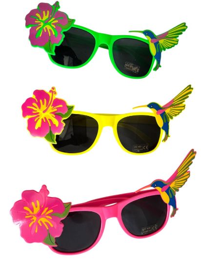 Picture of Tropical Hawaiian Sunglasses Pink Yellow Green New Fancy dress sunglasses