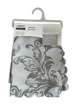 Picture of silver table runner scalloped edge 40 x 150 cm