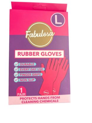 Picture of Fabulosa Pink Rubber Gloves Kitchen Washing Up gloves New L Large