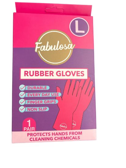 Picture of Fabulosa Pink Rubber Gloves Kitchen Washing Up gloves New L Large